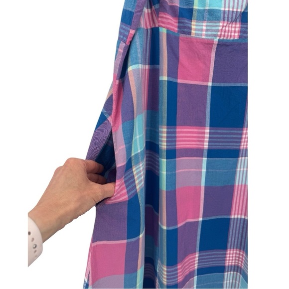 Bohemian Traders Sleeveless Cotton A-Line Slip Midi Dress - Blue Plaid - Large - Picture 8 of 13